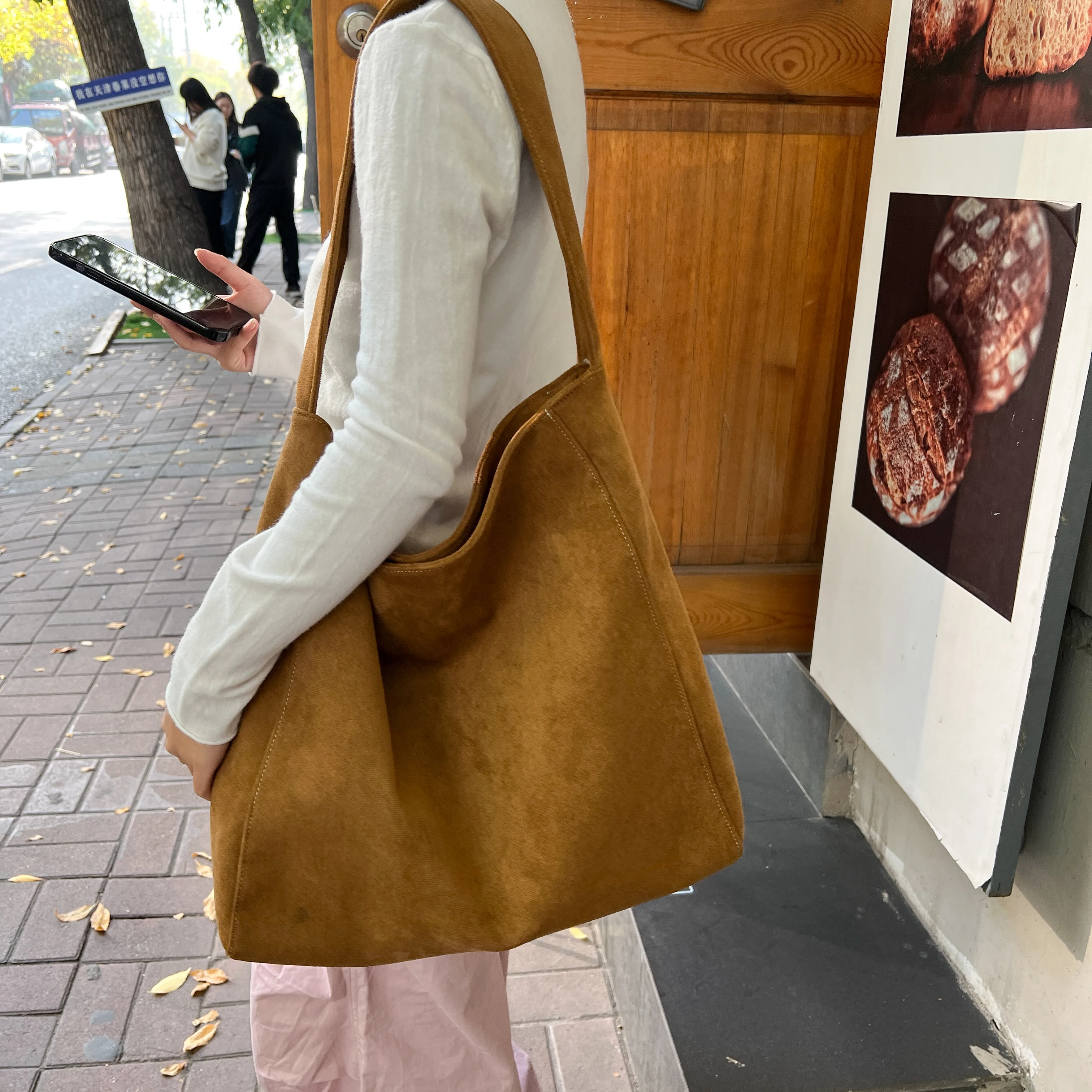 Faux Suede Shoulder Bags For Women Solid Color Korea Packages Large Capacity Simple Casual Totes 2023 New Cloth Handbags