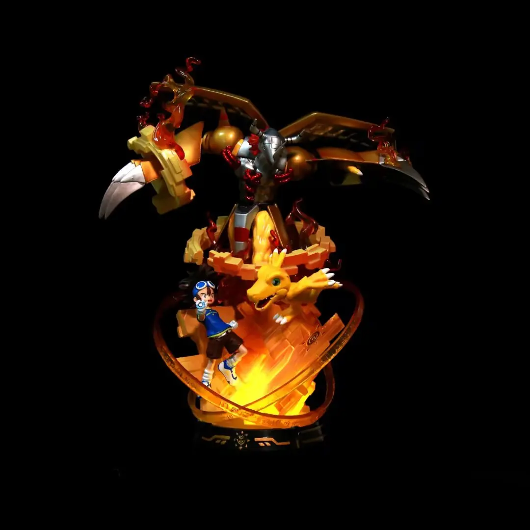 Digimon Figure Greymon Figures Luminescent Statue 32cm Anime Figurine Collection Model Desk Ornaments Kids Toys Birthday Gifts