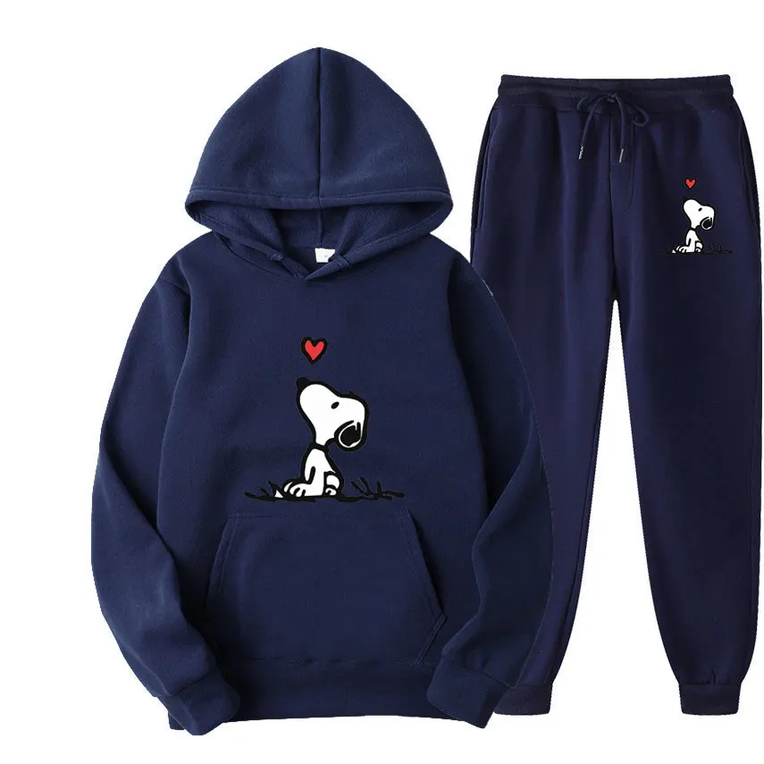 Snoopy Cartoon Anime Women Sweatshirt Sweatpants Set 2024 Fashion Men Pullover Pants Suit Spring Autumn Couple Hoodie Pant Sets