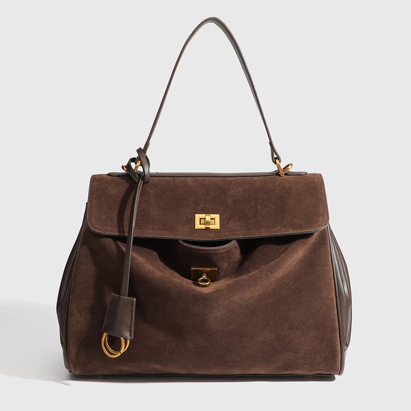 Large Capacity Microfiber Leather Shoulder Crossbody Bag for Women, Fashion Commuting Tote Travel Business Briefcase Coffee Brow