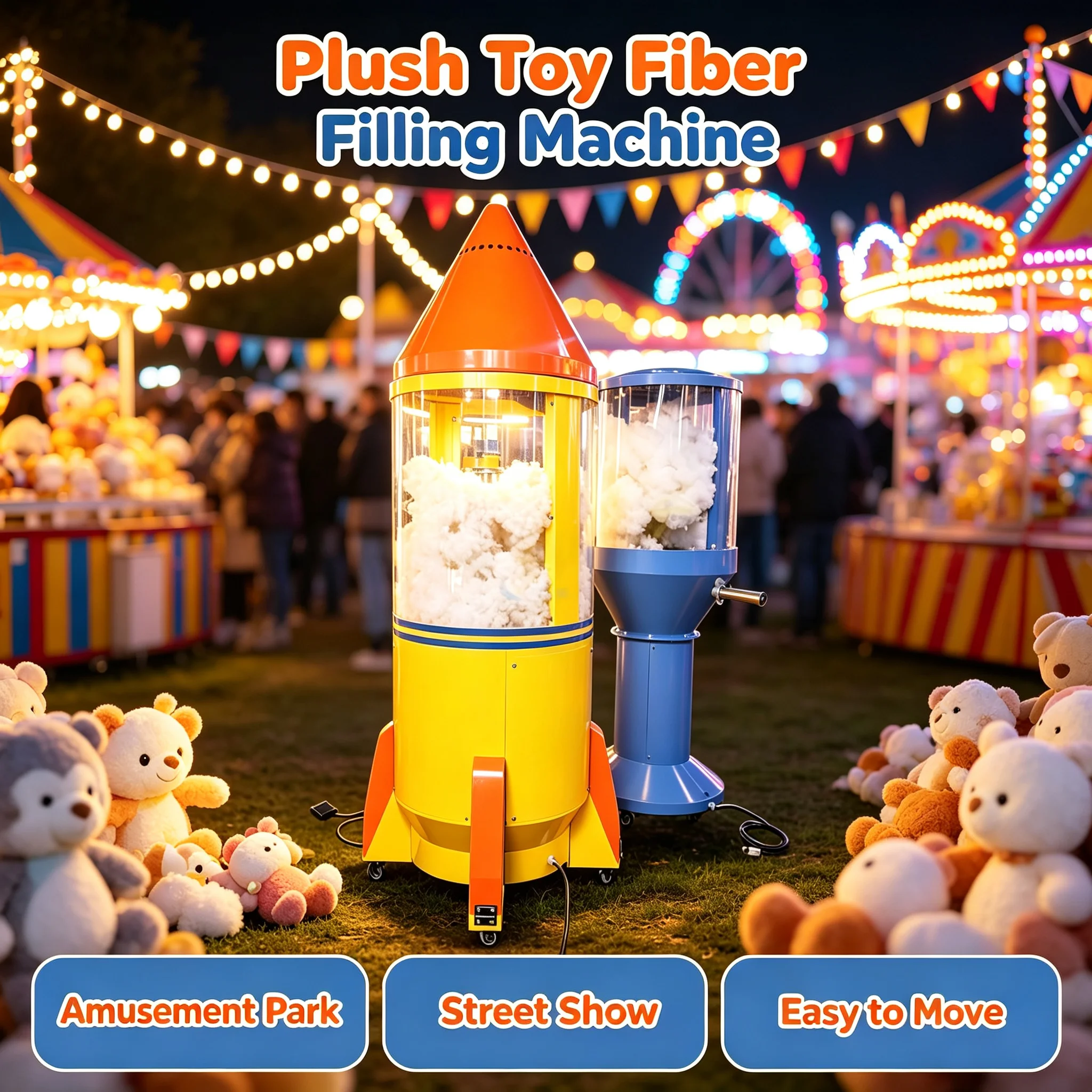 DIY Cotton Filling Machine Electric Music Teddy Bear Stuffing Device Movable Wheel For Commercial Rental Wholesale Custom