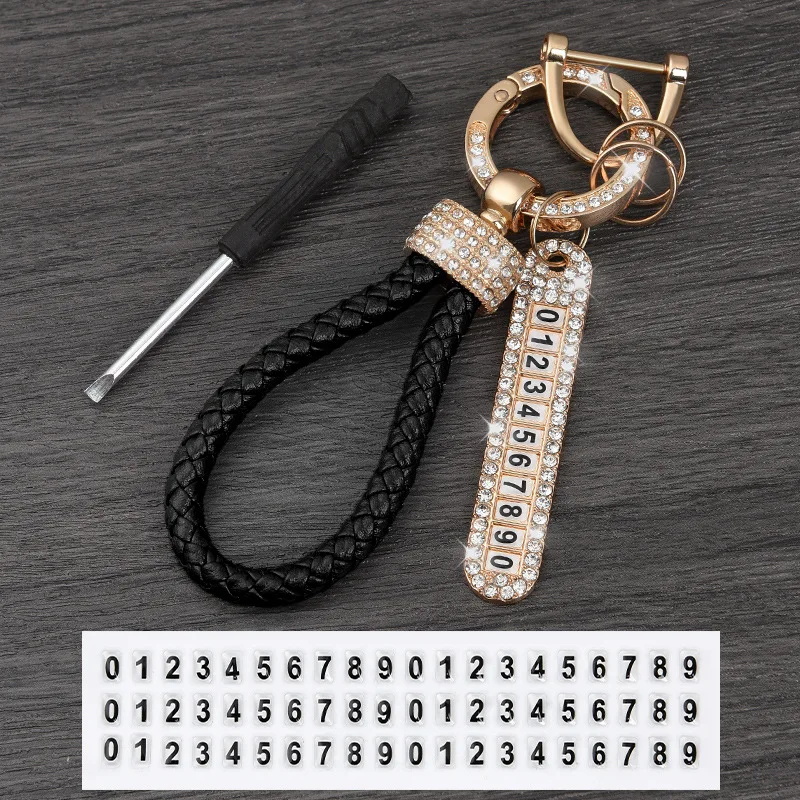 Car Key Chain Women\'s Network Red Chain Pendant Chain Inlaid Diamond Key Ring Ring Hanging Rope Anti loss Number Plate Lovely Bi