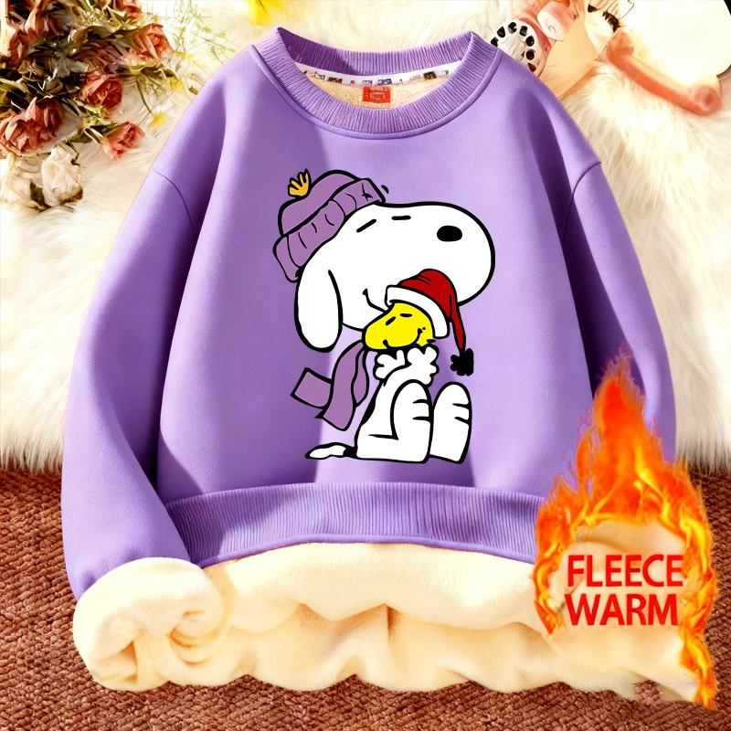 Snoopys Felpa con cappuccio in pile Cartoon Boy Girl Girocollo Felpa casual Inverno Tenere al caldo Top Abbigliamento per bambini Pullover Regali di Natale