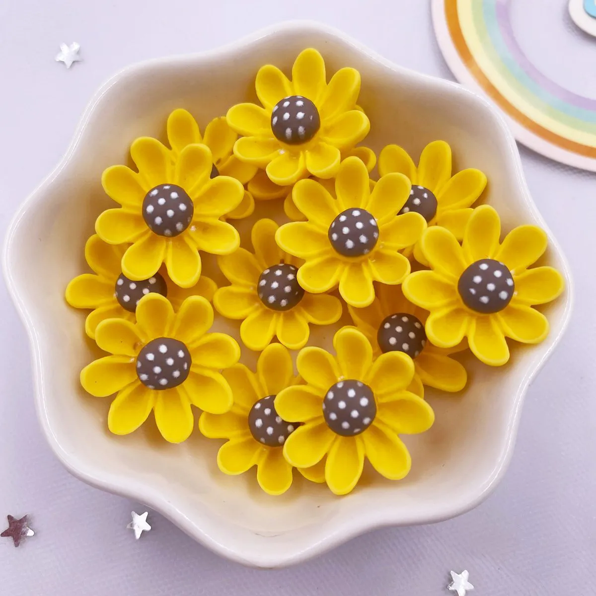 Resin 20mm  Colorful Painted Yellow Flower Flat back Stones Scrapbook 3D Garden Figurines 20PCS DIY Bow Decor Accessories Crafts
