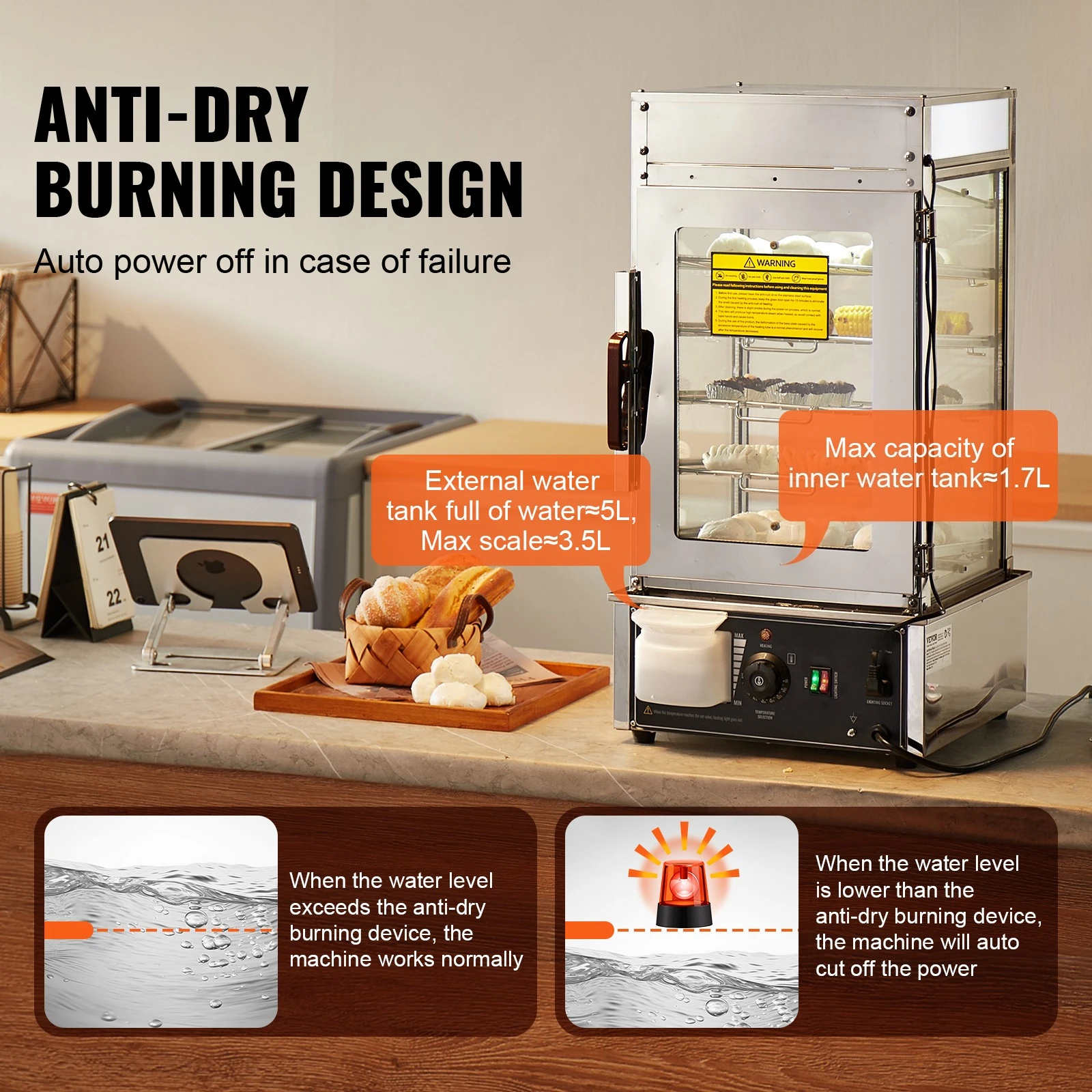 Commercial Food Warmer Display Food Steamer Bun Warmer Machine Temperature Control Stainless Steel Steamed Buns Warmer