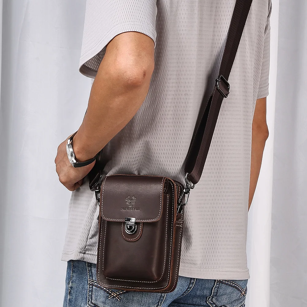 Sac de taille en cuir véritable pour hommes, sacs à bandoulière polyvalents décontractés, petit sac banane de voyage pour téléphone et essentiels