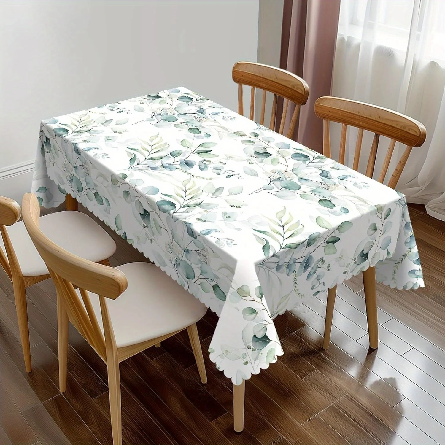 1 piece of party tablecloth with fresh leaf patterns - country style - featuring watercolor green plantsZYC