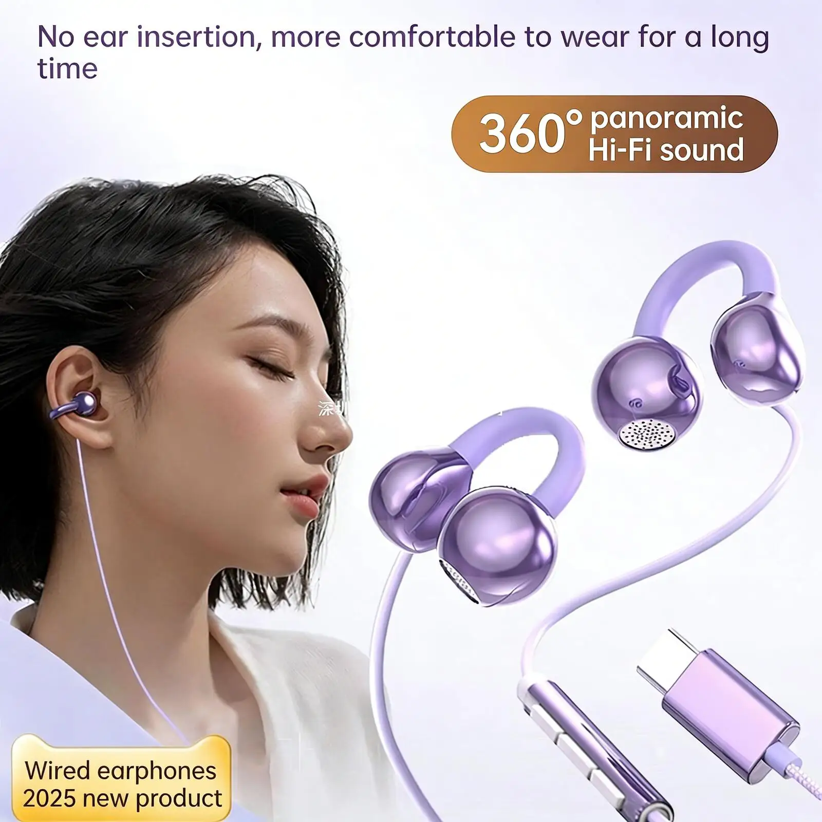 

Wired Type-C/3.5MM Ear-Clip Earphone Bone Conduction ENC Noise Reduction Headset Ergonomic Lightweight Earpiece For Music Game