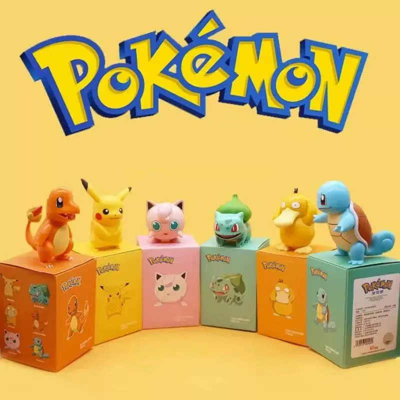 Caja Sorpresa Original de Pokémon con Pikachu, Bulbasaur, Squirtle y Charmander, Muñeco Hecho a Mano, Adorno de Escritorio, Juguete Infantil, Regalo de Cumpleaños