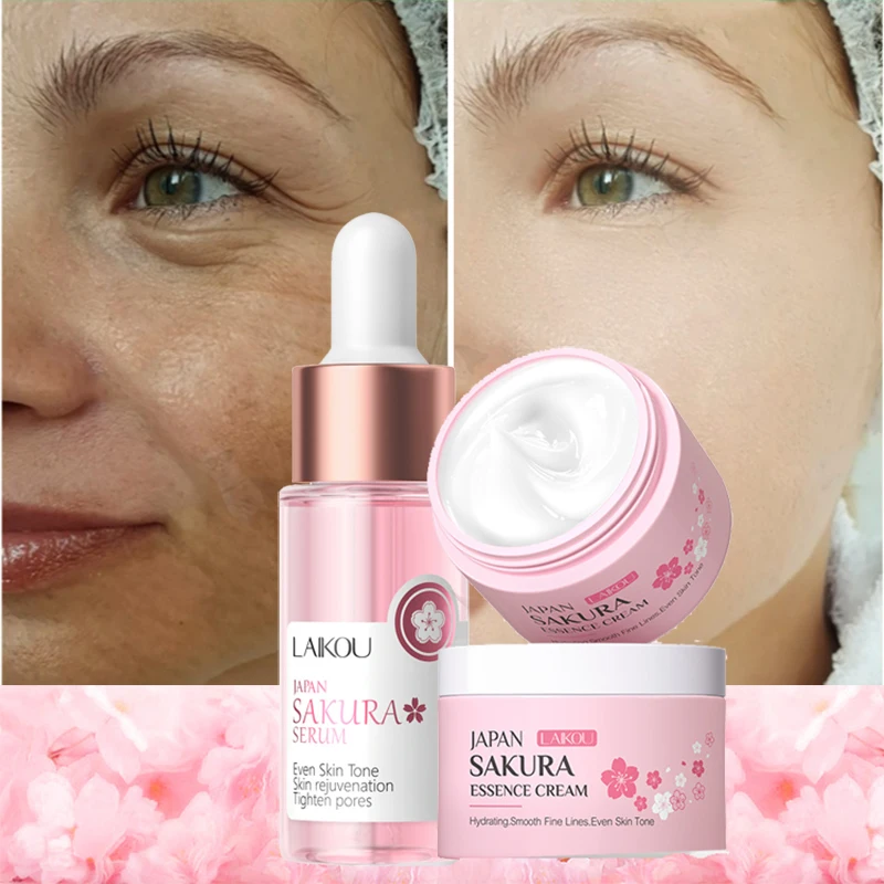 Japan Sakura Wrinkle Removal Face Serum Cream Lift Firming Anti-Aging Vitamin C Whitening Brighten Smooth Rejuvenation Skin Care