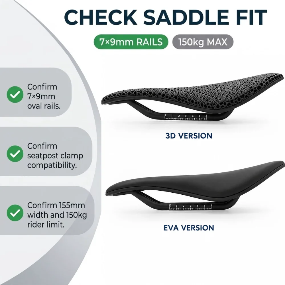 Gooutcyc Carbon Bike Saddle 3D Lattice / EVA Foam, 240×155mm, 7×9mm Carbon Rails, 113±5g / 148±5g, 150kg, 1-Year Warranty