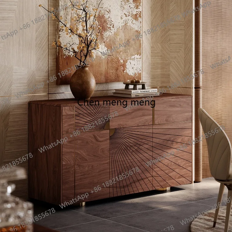 Art carving cabinet, antique design sense, solid wood cabinet, dining side cabinet integrated against the wall