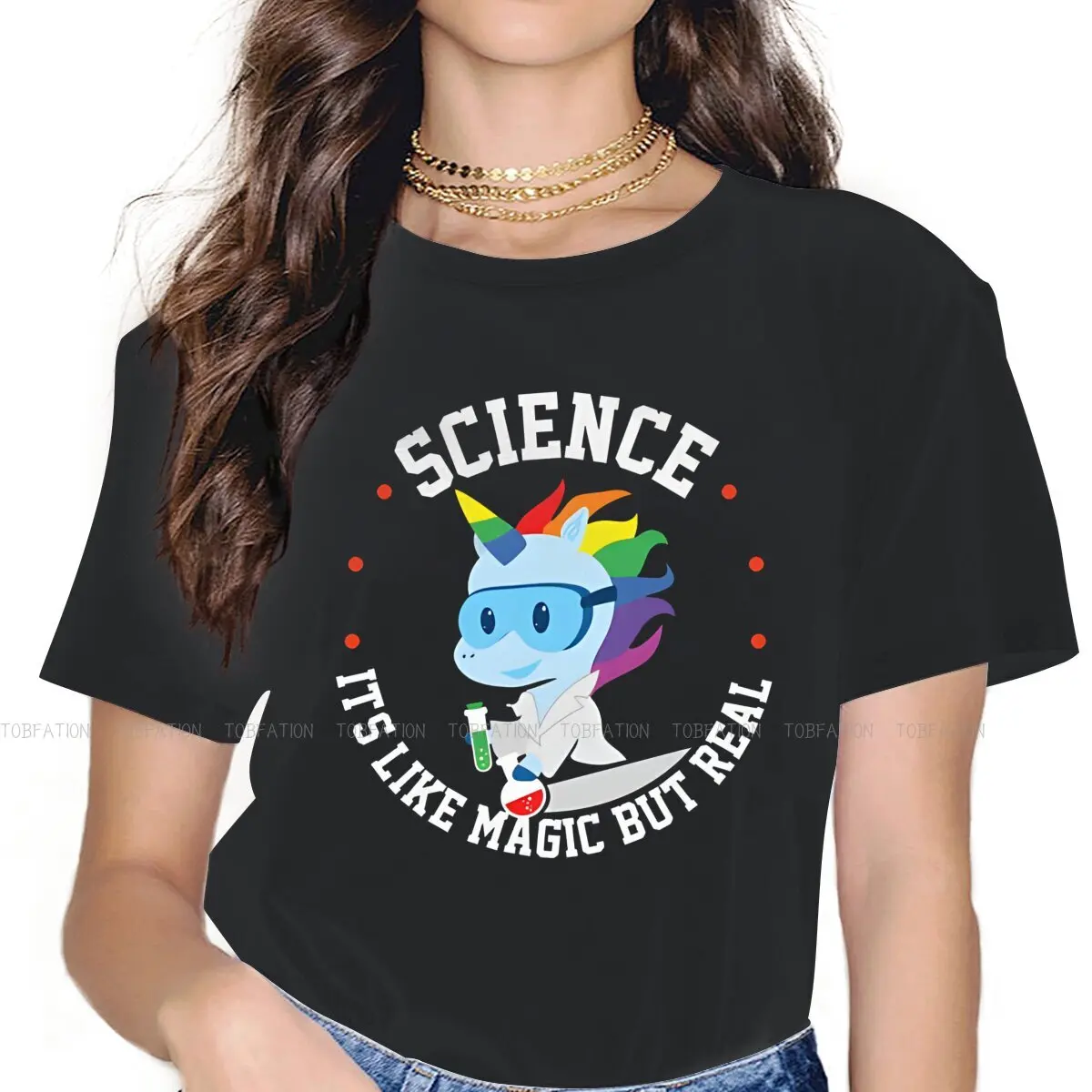 Science Is Like Magic But Real O Neck TShirt Cute Unicorn Cartoon Fabric Basic T Shirt Girl Clothes Fashion Hot Sale