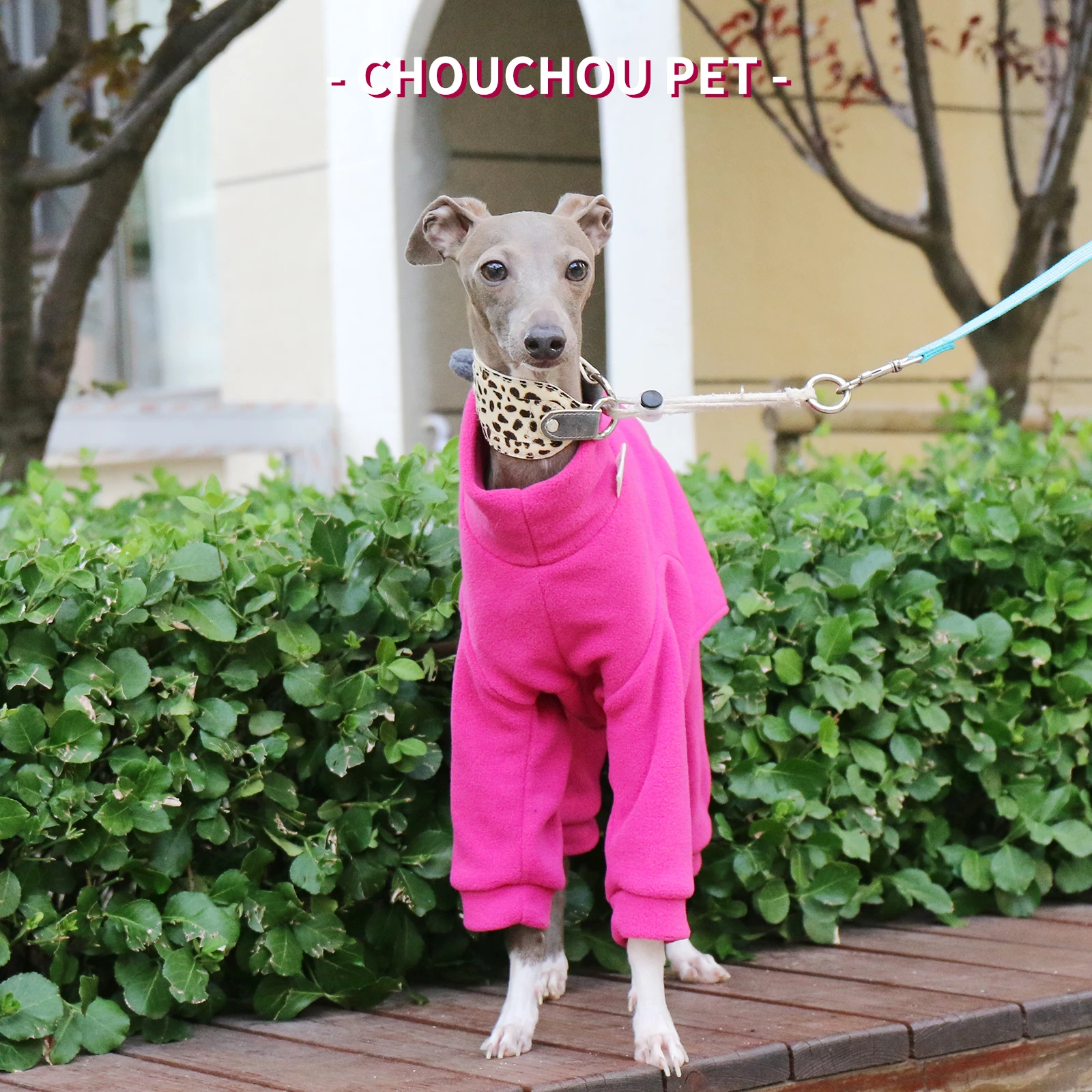 Cute Winter Puppy Clothes Polar Fleece Warm Dinosaur Cotton Clothes Italian Greyhound Whippet Clothes Rose red