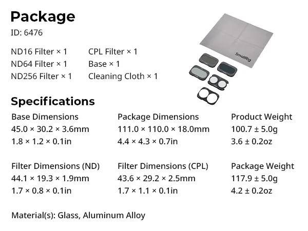 SmallRig 4P Split Filter Kit voor DJI Osmo Pocket 4P met ND16 ND64 ND256 CPL filterstacking, twee filters voor gelijkmatige lichtreductie