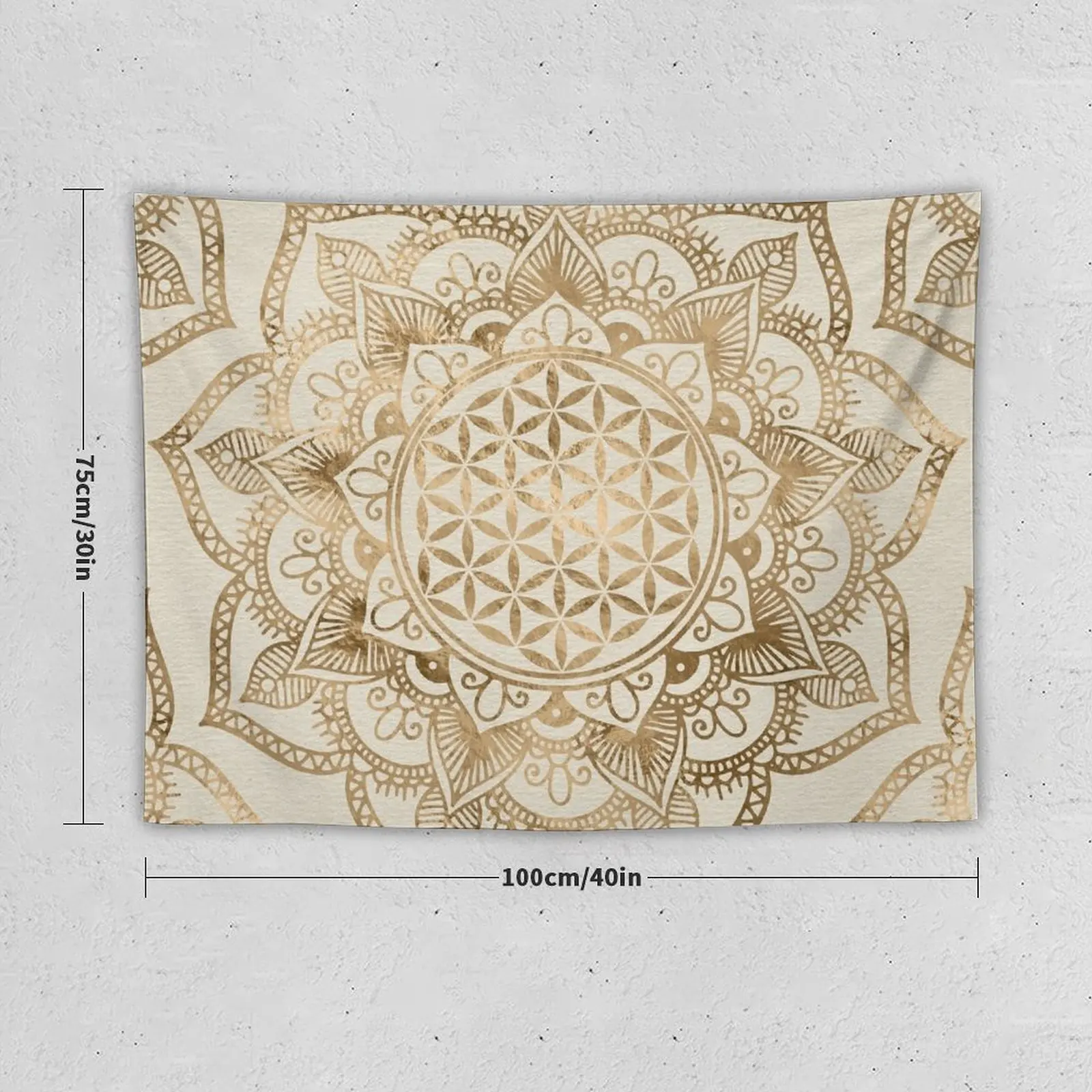 Flower of Life in Lotus - pastel golds and canvas Tapestry Outdoor Decor Bathroom Decor Decoration Aesthetic Tapestry