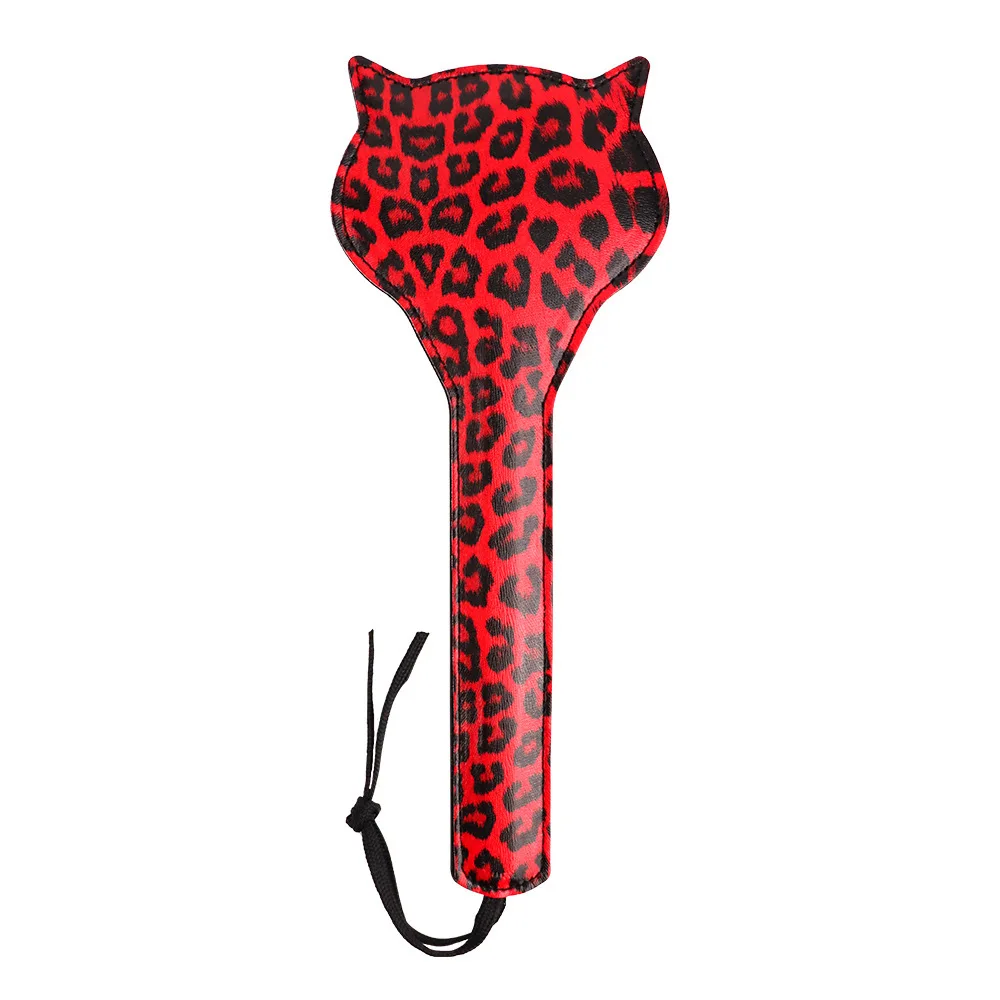 Cute Cat Shaped Slapping Paddle Leopard PU Leather Spanking Paddle Punish Slap Flirting Adult BDSM Toys for Women and Couples