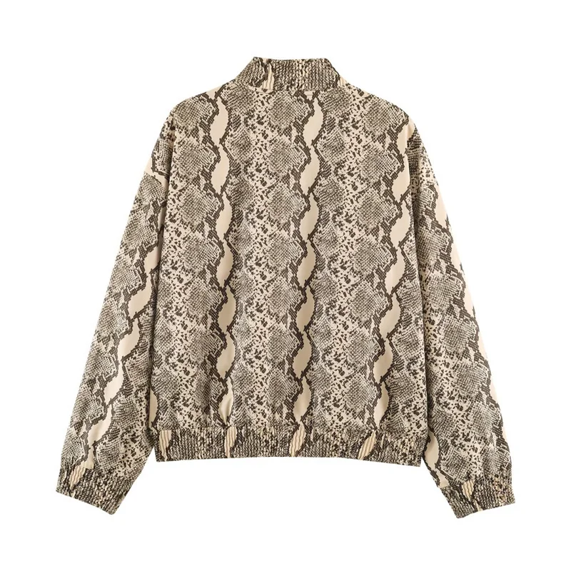 Guobioziy2026 Women's Snake Print Flight Jacket Long Sleeve Stand Collar Zipper Loose Short Coat Autumn Casual Street Style