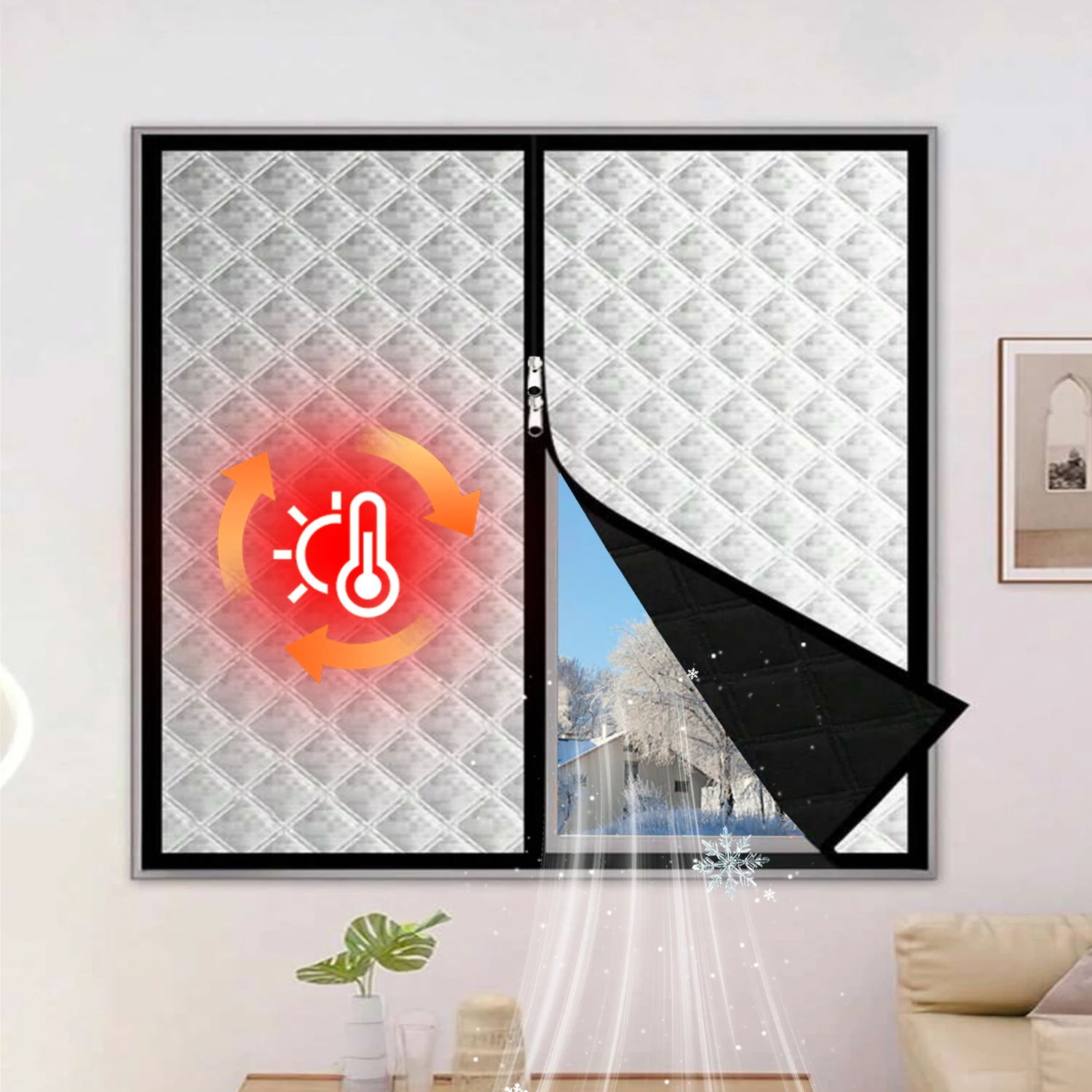 Black Winter Cold Blocking Windproof Curtain Insulated Noise Reduction Self-Adhesive No Drill Easy Install Window Shade