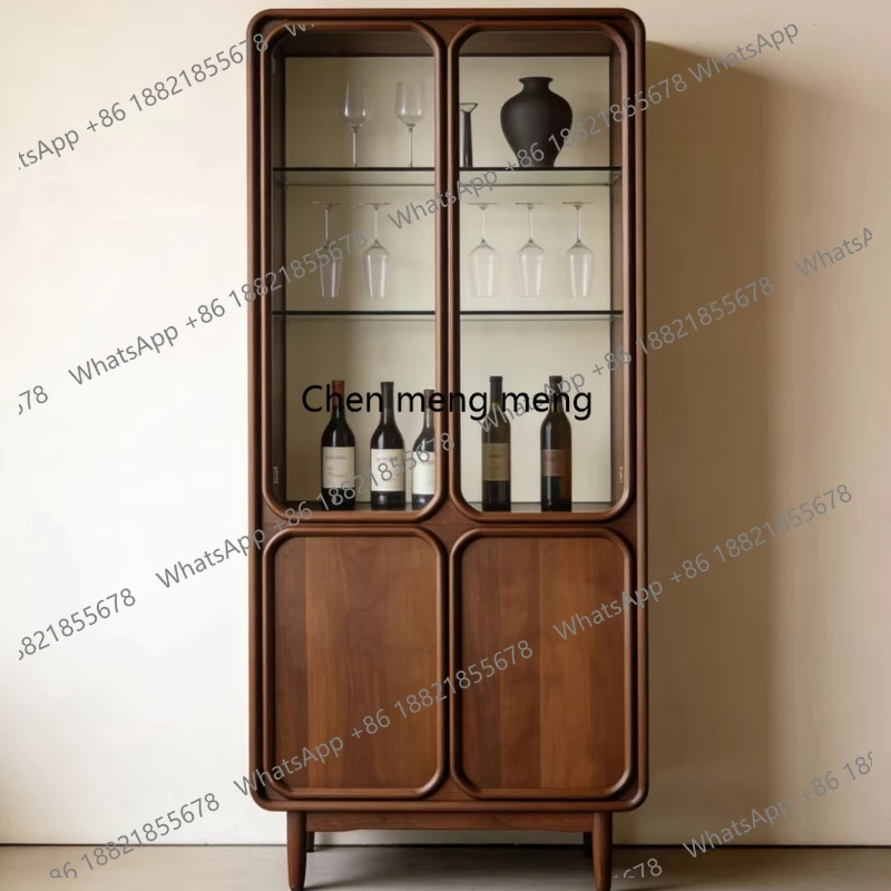 

New Chinese-style North American black walnut glass wine cabinet, display, living room solid wood storage side cabinet