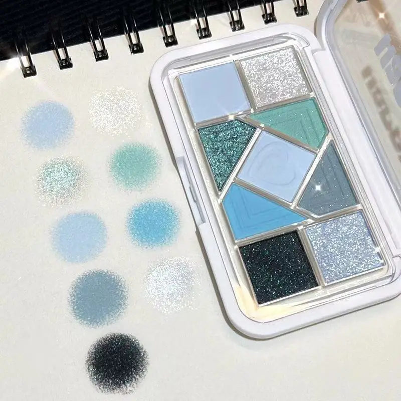 Small Powder Frame Nine-color Eyeshadow Palette Pink Blue Low Saturation Pure Eye Shadow Pearl Matte Bursting Makeup Highlight