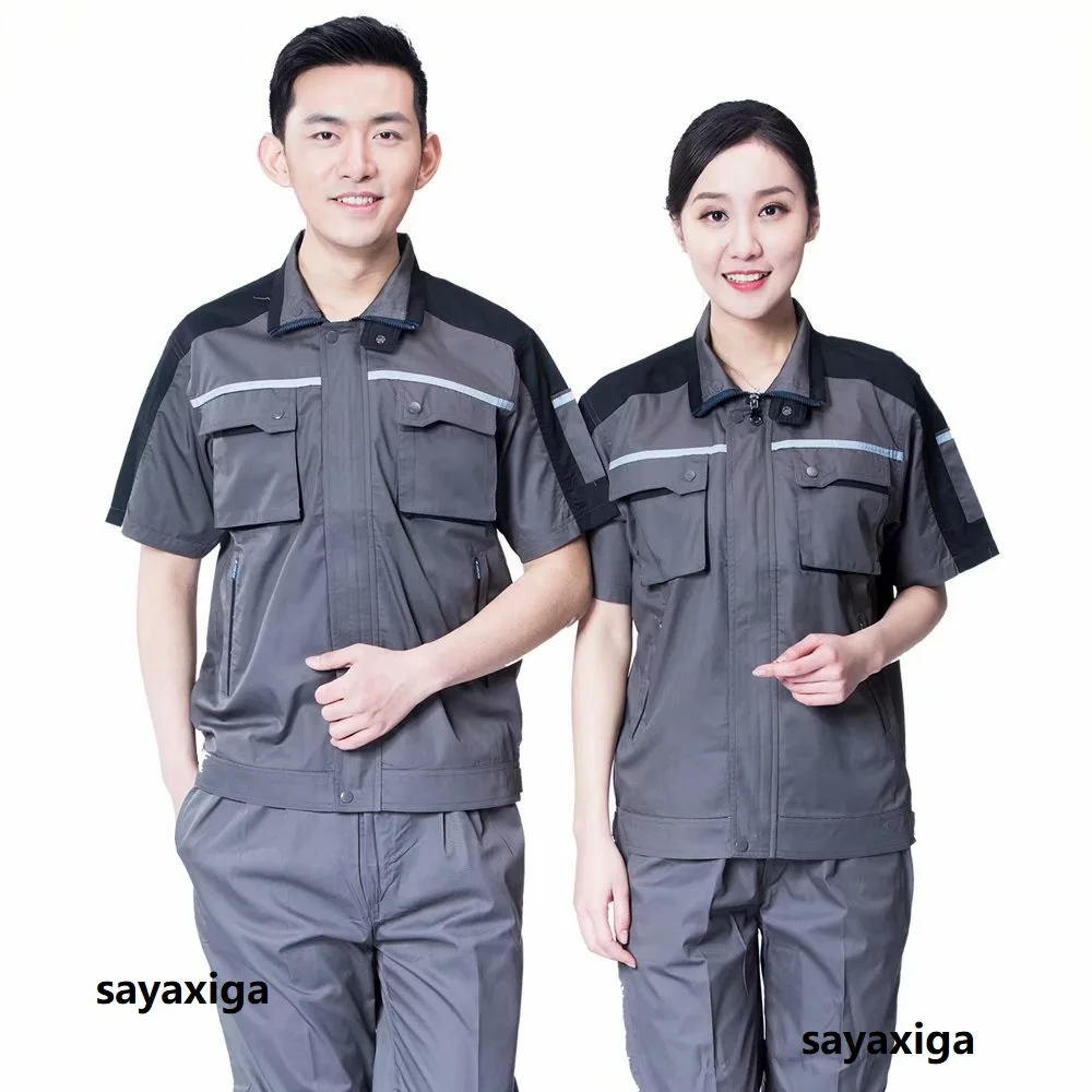 

Summer Work clothing set for men women hi vis safety working Coveralls two tones mechanics repairman labor working suit workwear