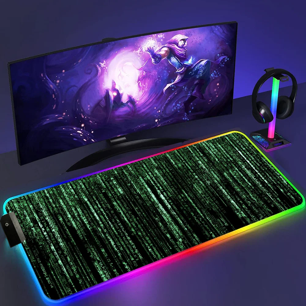 Matrix-i Code Mouse Pad RGB LED Pc Gamer Office Equipment Desk Mat Gaming Accessories Mousepad Cabinet Keyboard Mats Xxl Large