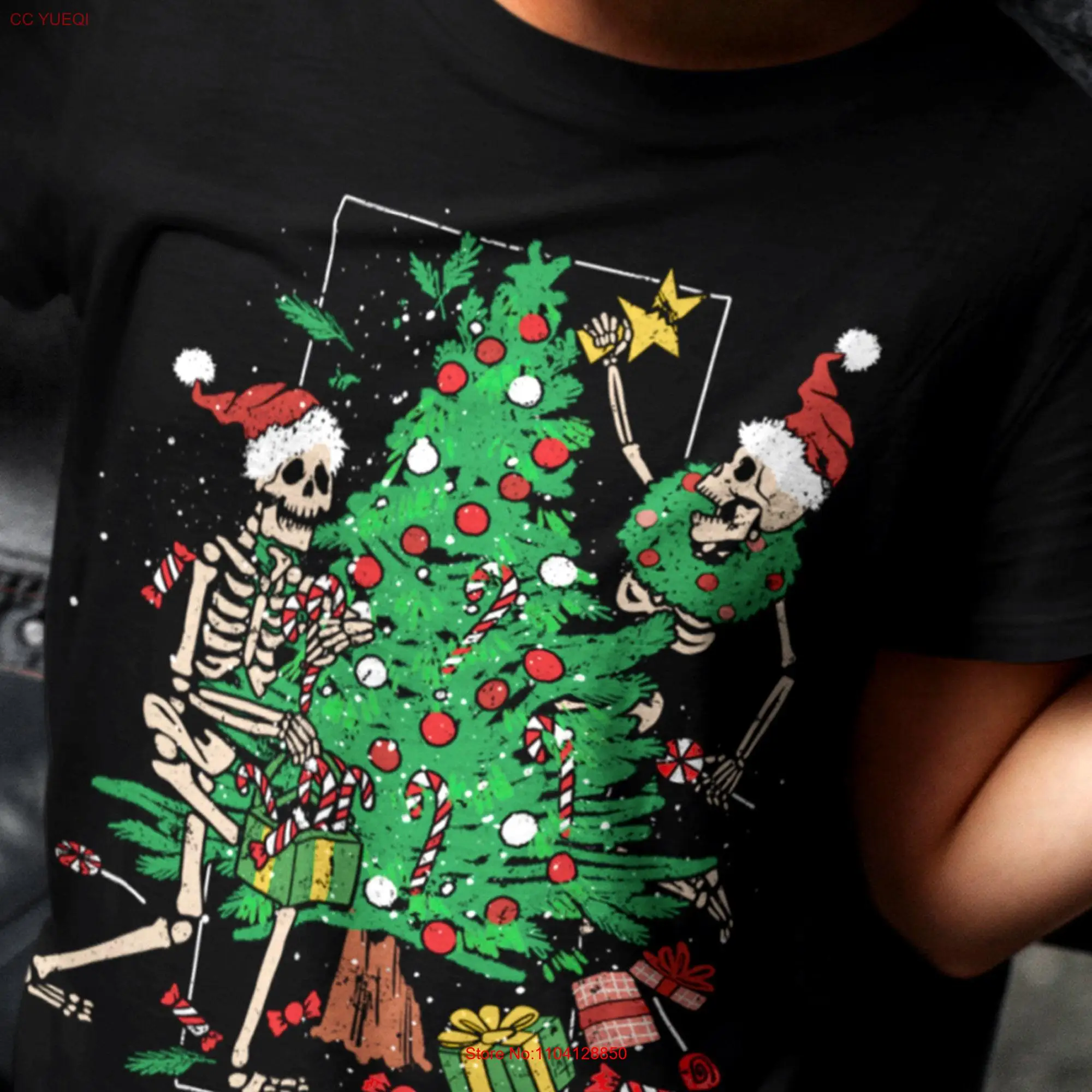 Christmas Tree Skeletons T shirt Festive Dark Skeleton Santa Spooky Decoration Skulls Hanging Ornaments