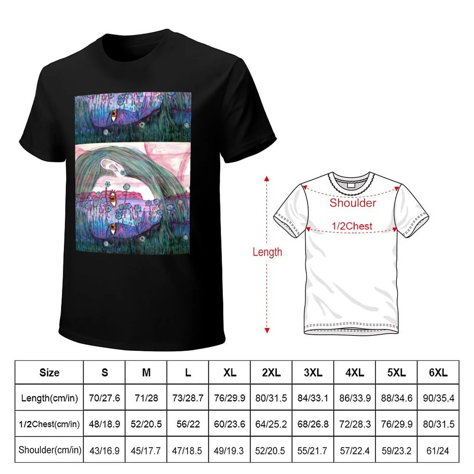 Girl in a Field of Blue Flowers- Drawing T-Shirt Sport Basic Moisture Wicking Tee
