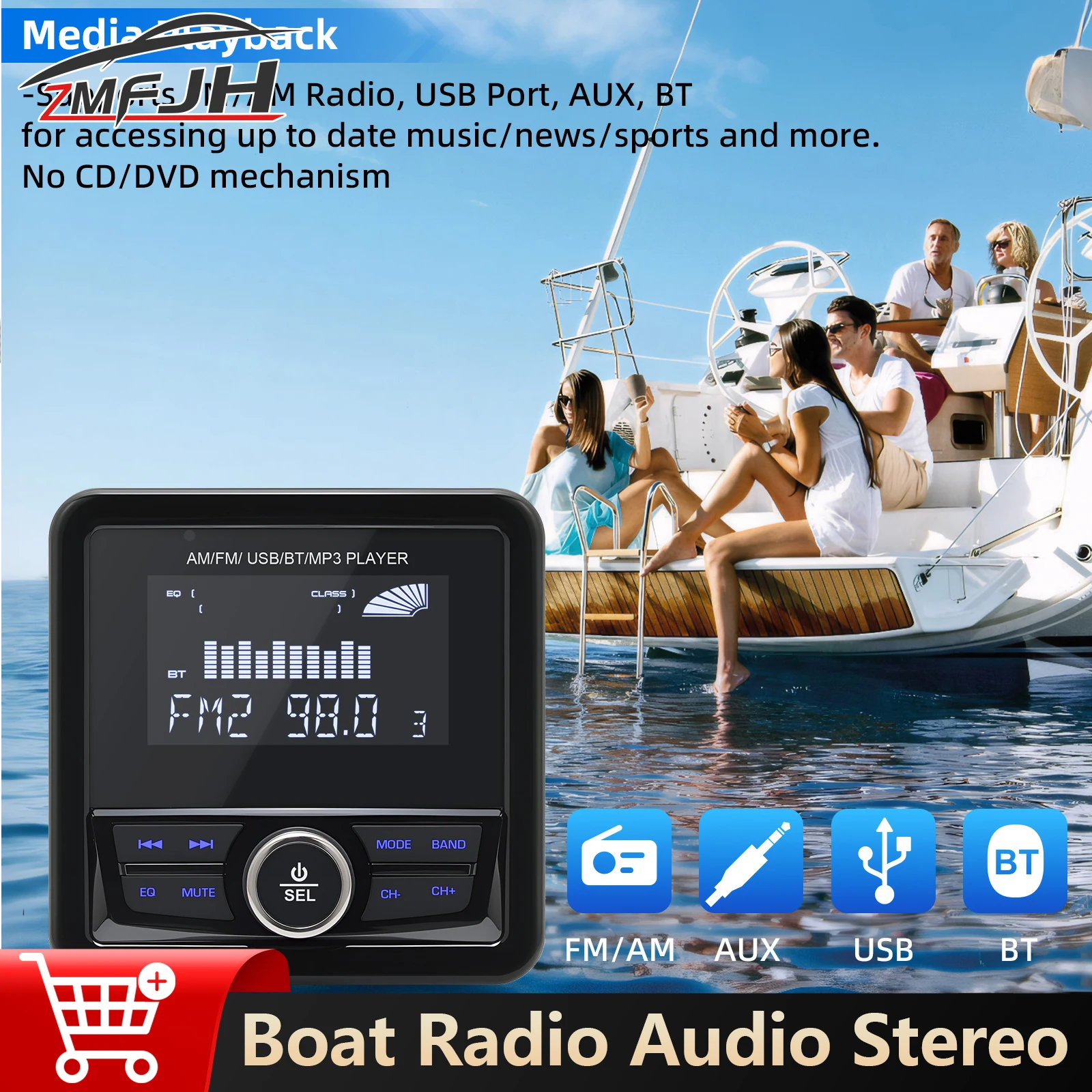 

Морской мультимедийный MP3-плеер, лодочное радио, аудио стерео, Bluetooth-совместимый FM AM, квадратный динамик для автофургона, квадроцикла, UTV, спа, гольфа