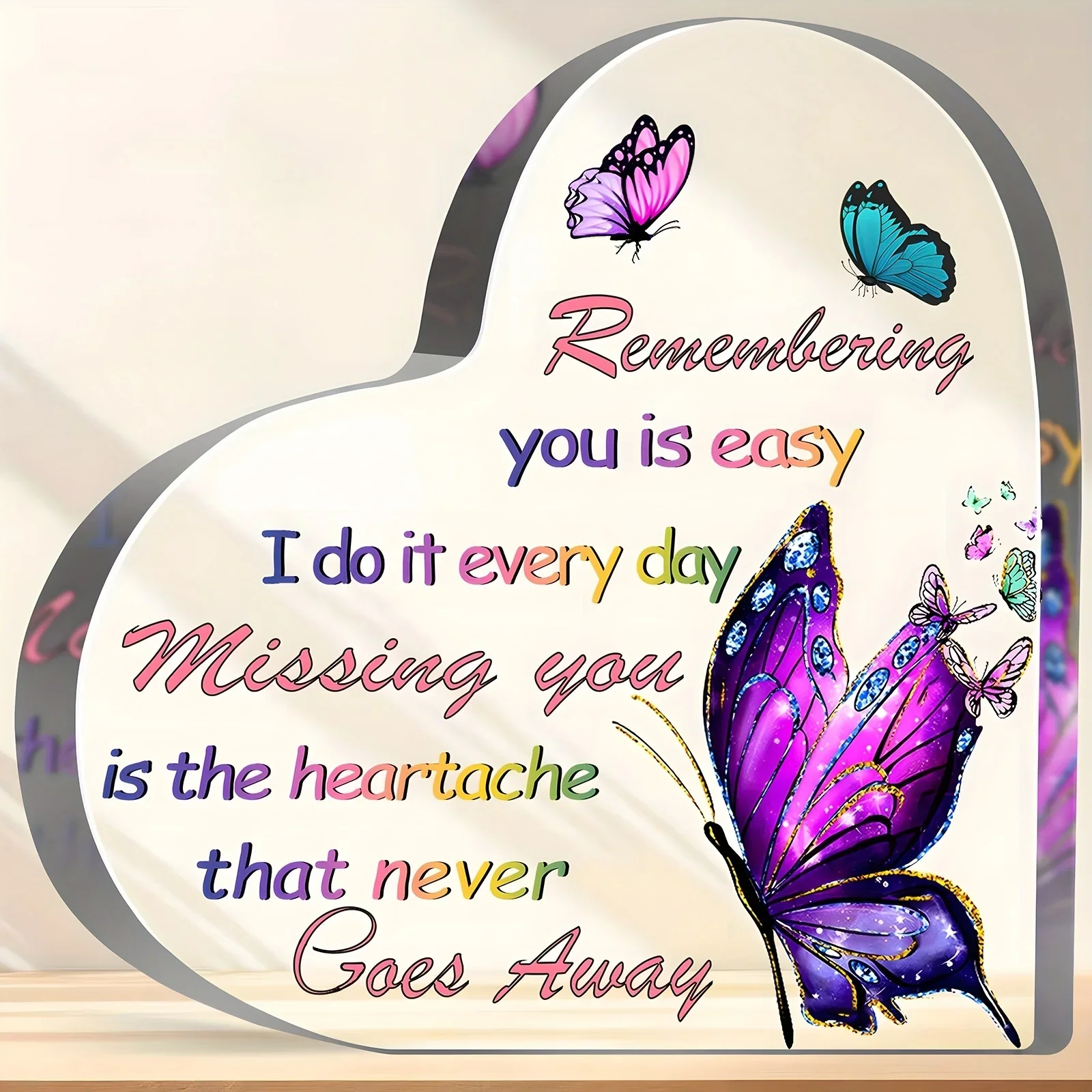 CIFBUY Acrylic Heart Memorial Butterfly Wing Sign, Sympathy Funeral Tribute Gift for Home Decor Wall Art CIFBUY Acrylic Heart M