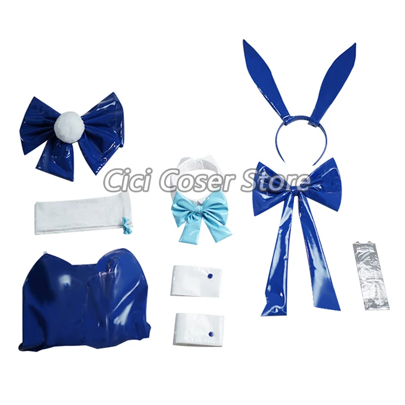 Asuma Toki Cosplay Fato com Peruca para Meninas, Macacão Bonito Orelhas de Coelho, Bodysuit com Cauda Bowknot Arquivo Azul Festa de Halloween