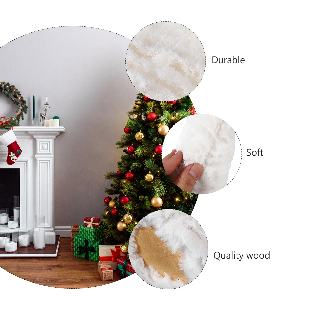 

2Pcs Christmas Tree Desktop Decorations Pure White Snow Flannel Holiday Home Ornament Unique Wooden Snowflake Christmas Gifts