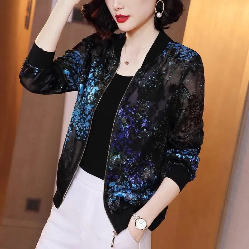 New Summer Spring Women Jacket Top 2025 Women Large Size Short Chiffon Jacket Women Printing Windbreaker Breathable Trench Coat