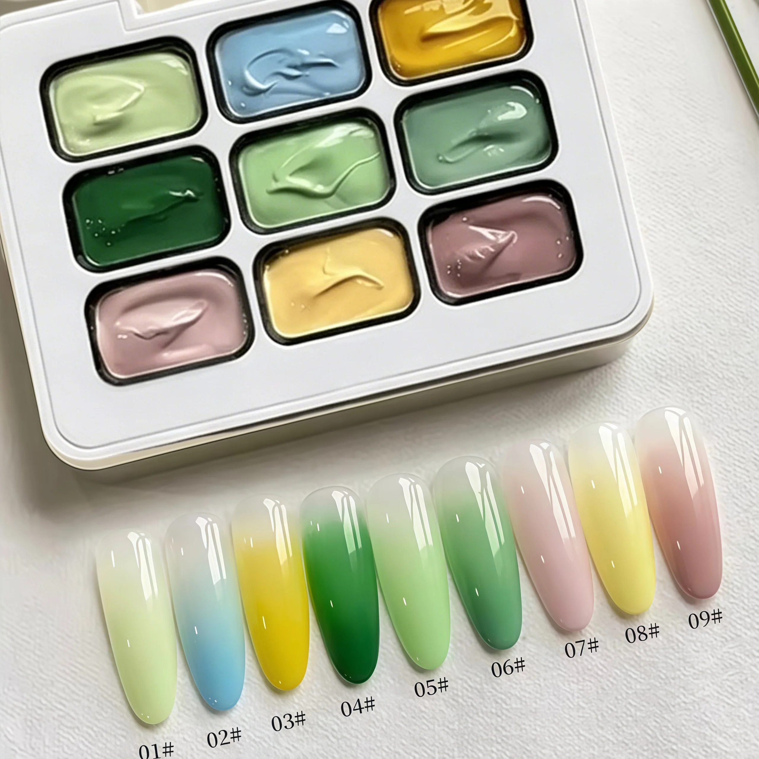 

9-color summer solid nail polish, popular color patting gel kit, gradient UV&LED gel, nail diy, nail salon，prefect gift