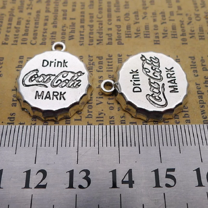 10 قطعة/الوحدة 21x25 مللي متر خمر المعادن كوكا كولا البيرة كاب Charms المعلقات المفاتيح DIY بها بنفسك صنع المجوهرات النتائج الفضة مطلي #2