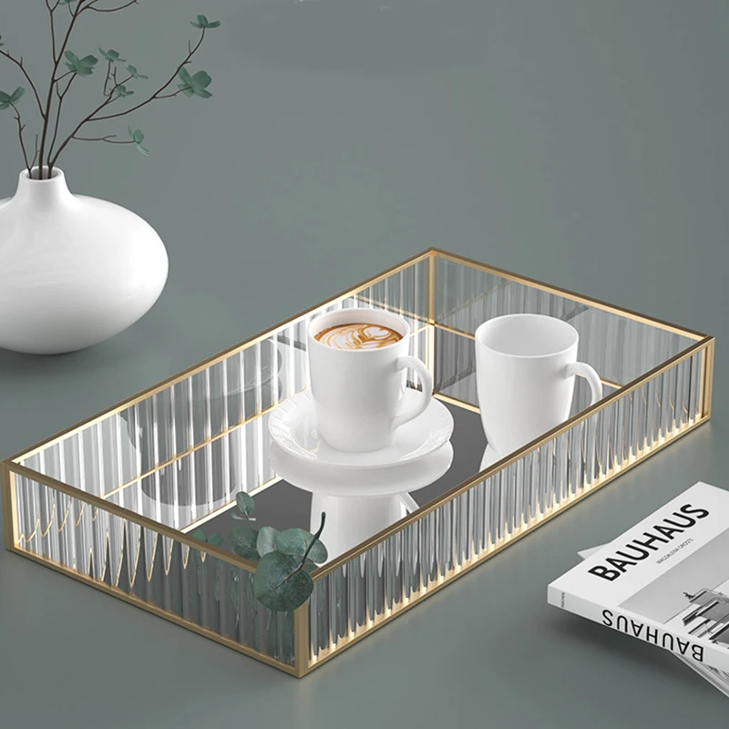 European Glass Metal Kitchen Storage Tray Gold Oval Dotted Fruit Plate freezing Jewelry Display Rotary Candy Decor Tray Mirror
