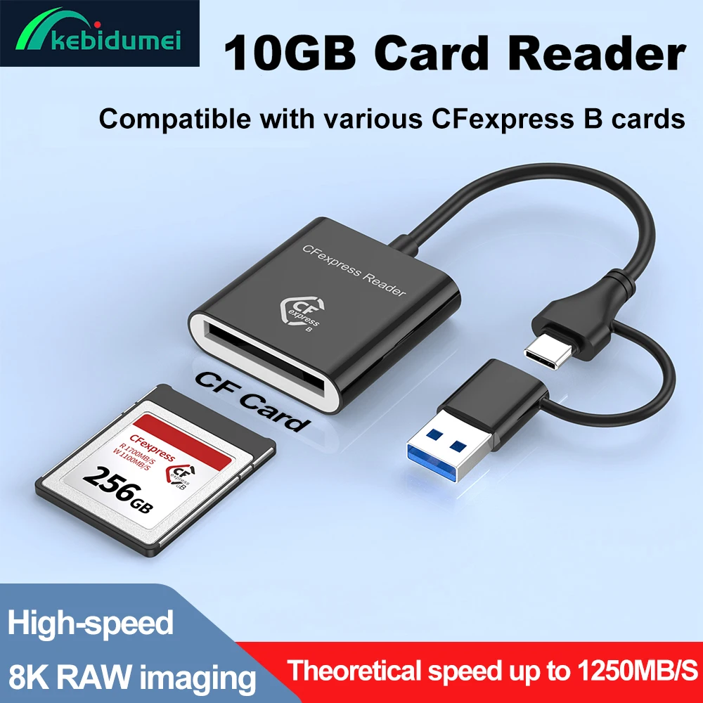 

Устройство для чтения и записи карт CFexpress Type B Kebidumei 10Gbps USB3.2 Gen2 USB-C для Android, Windows XP/Vista/10/11, Mac OS