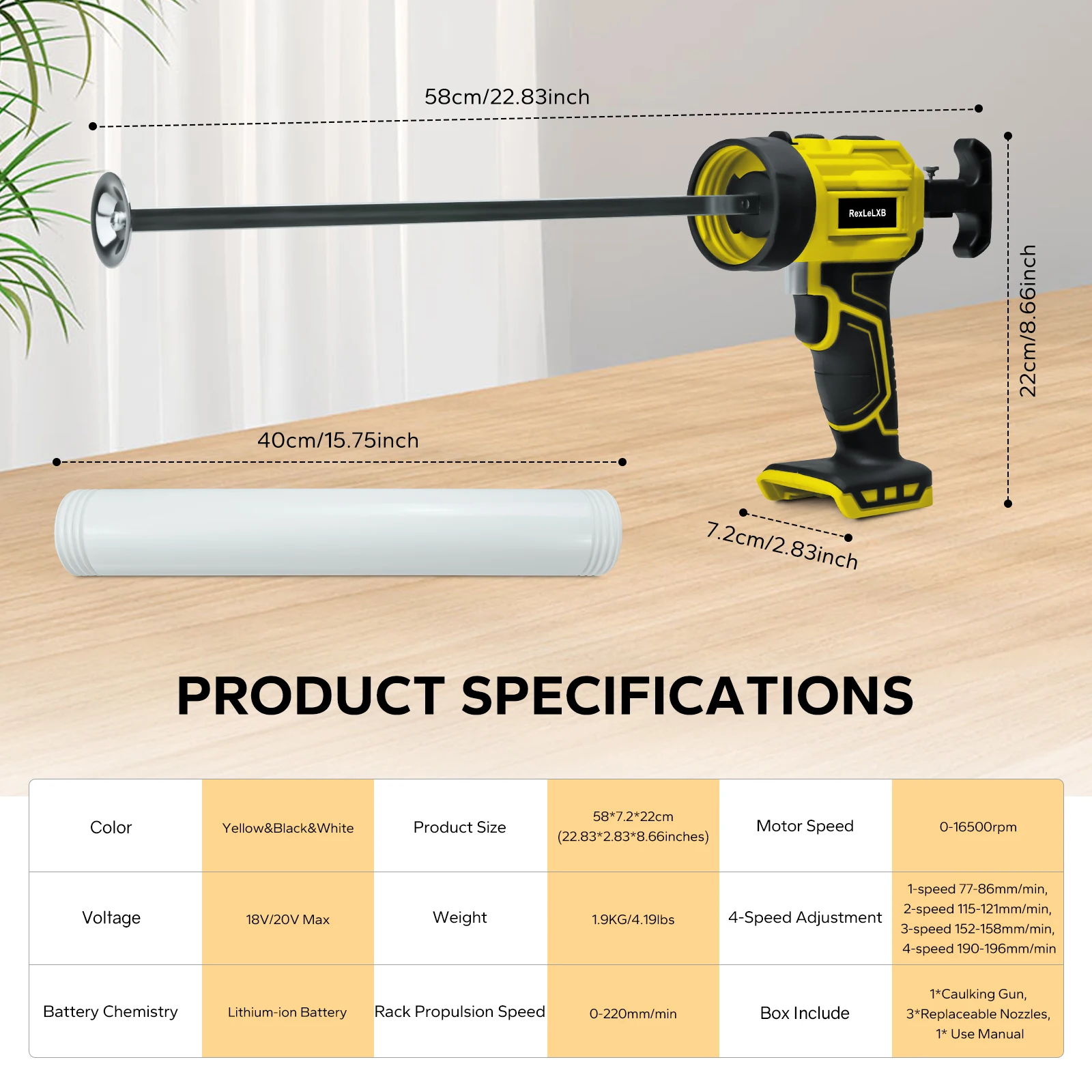 Cordless Sausage Caulking Gun 20oz/600ml Electric Sealant Adhesive Gun 4 Speed Filling Sealing Repair for Dewalt 20V Battery Pin image 5