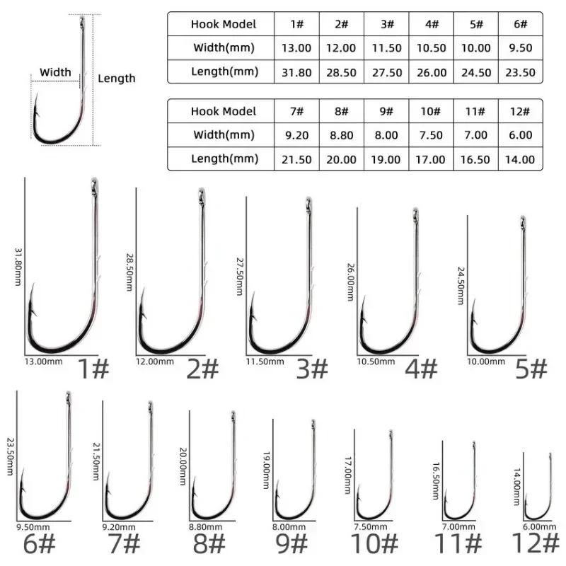 High Carbon Steel Long Shank Fishing Hook, offset farpado afiado, gancho de isca estreita, acessórios de pesca 50pcs por caixa