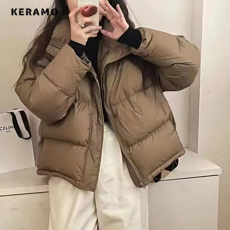 

2023 Autumn Winter American Retro Style Single Breasted Parkas Jacket Women Casual Outerwear Vintage Warm Thick Solid Coat