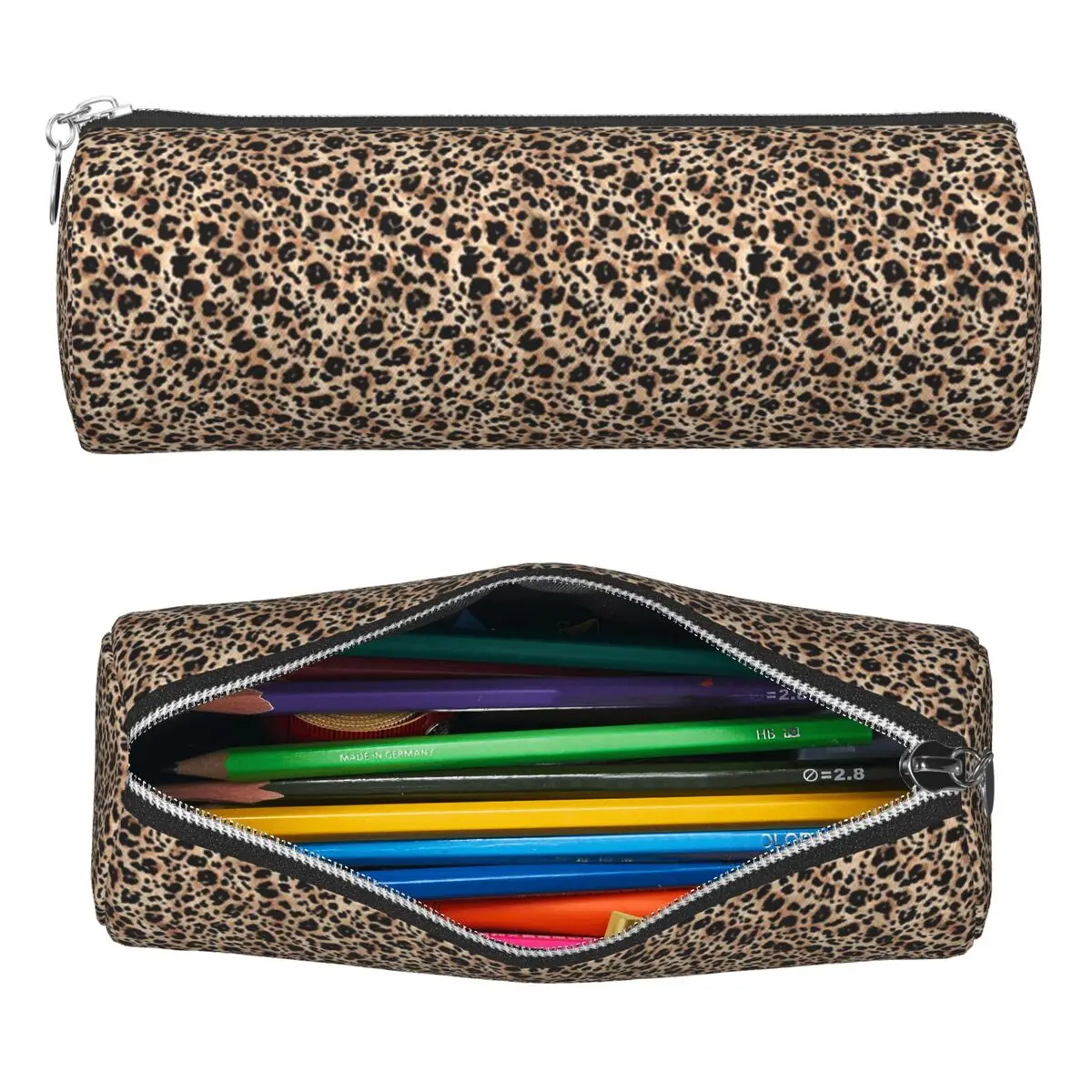 Brown Leopard Pattern Pencil Case Pencil Pouch Cylinder Pen Box Pencil Bag for Studen School