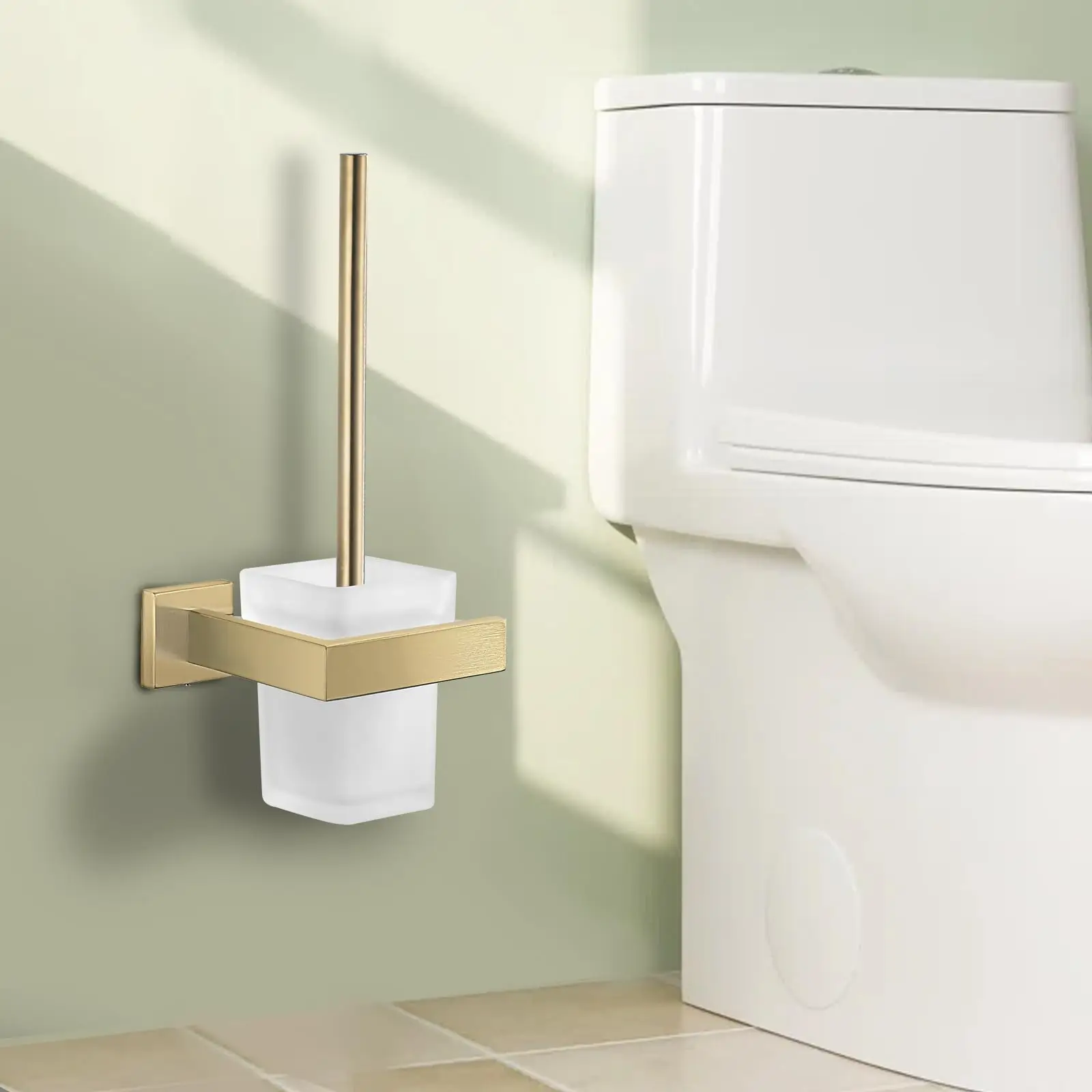 

Toilet Brush Glass Wall Mounted Toilet Bowl Brush and Holder 304 Stainless Steel Toilet Brush Holder Bathroom Square Brushed