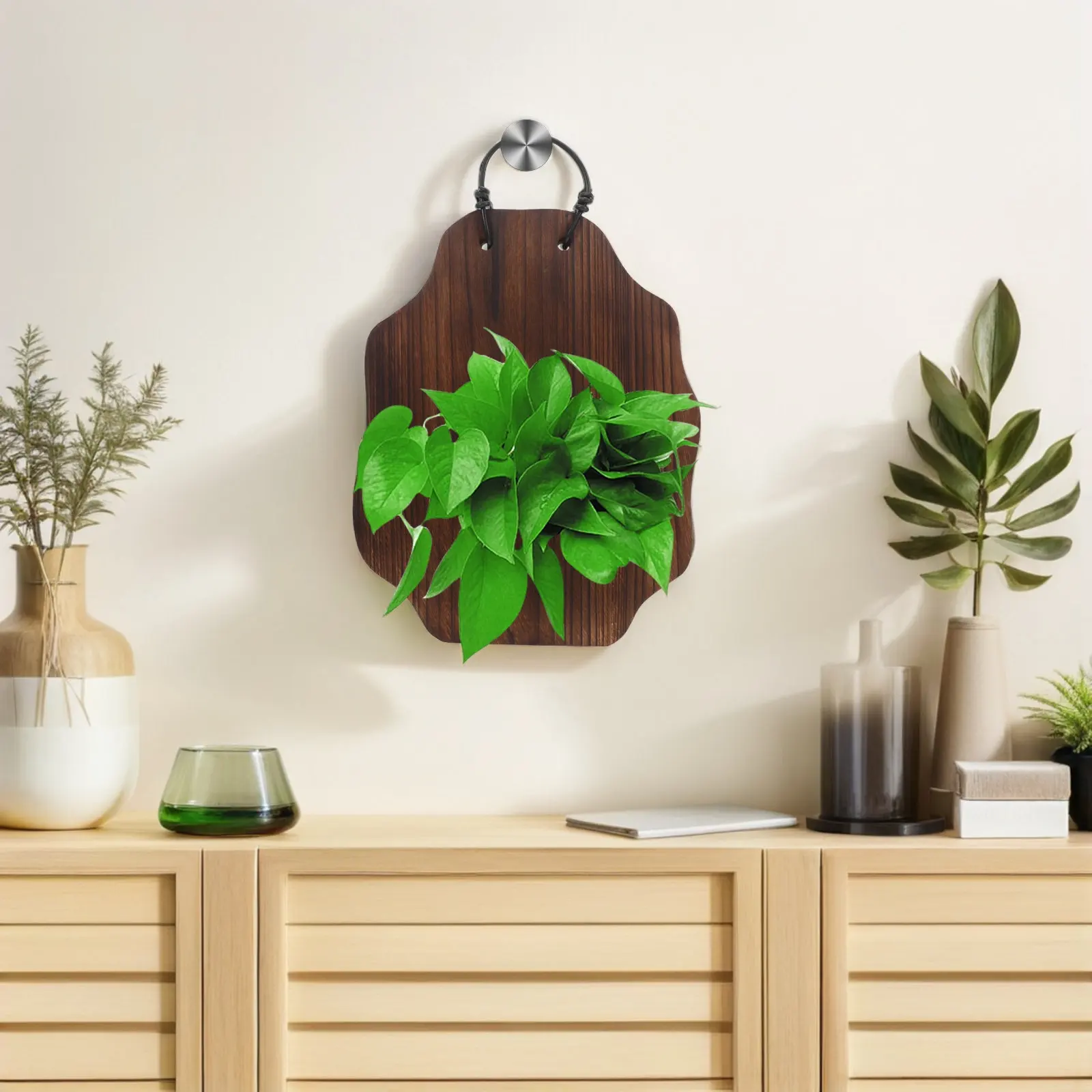 Vertical Garden Wall Planter for Staghorn Fern, Orchid & Air Plants – Solid Wood Carbonized Hanging Plant Board
