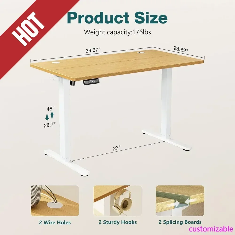

HOT-Electric Adjustable Height Standing Desk - 40 X 24 Inch Sit To Stand Up Desk With Splice Board, Rising Home Office Computer