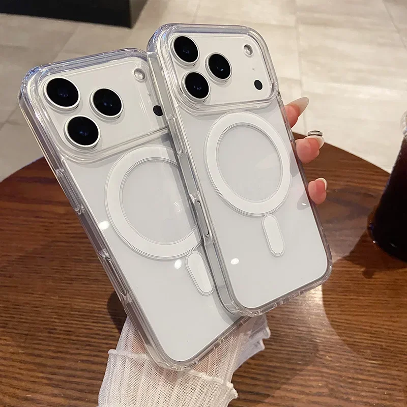 

Прозрачный кристаллический HD чехол для Magsafe с магнитной беспроводной зарядкой для Iphone 17, Air 12, 13, 14, 15, 16 Pro Max Plus, жесткий прозрачный чехол