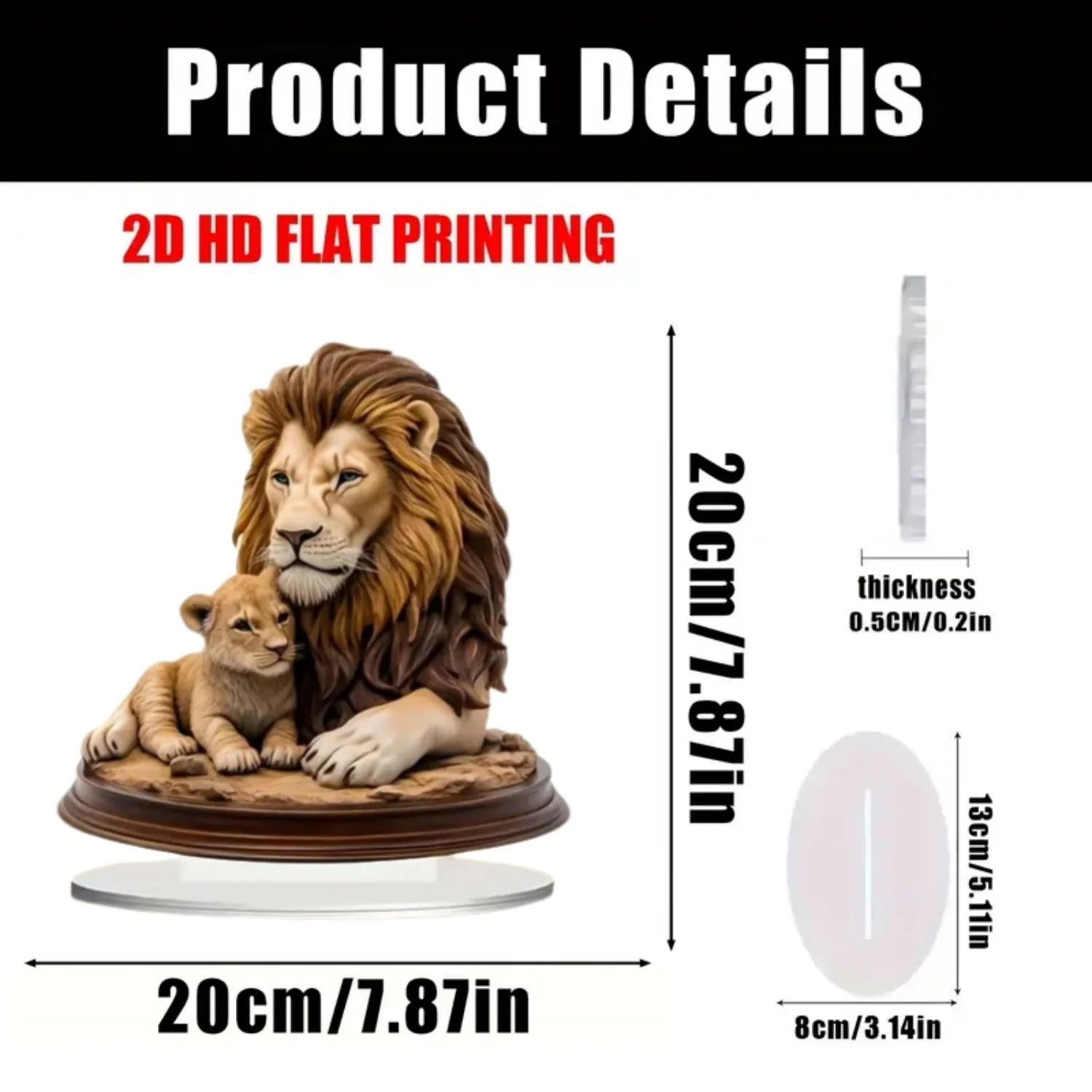 Male Lion Statue,2D Flat Animals Acrylic Figurine,Home,Office,Cafe,room,display Case,Table Ornament Desktop Decor Kit Gift