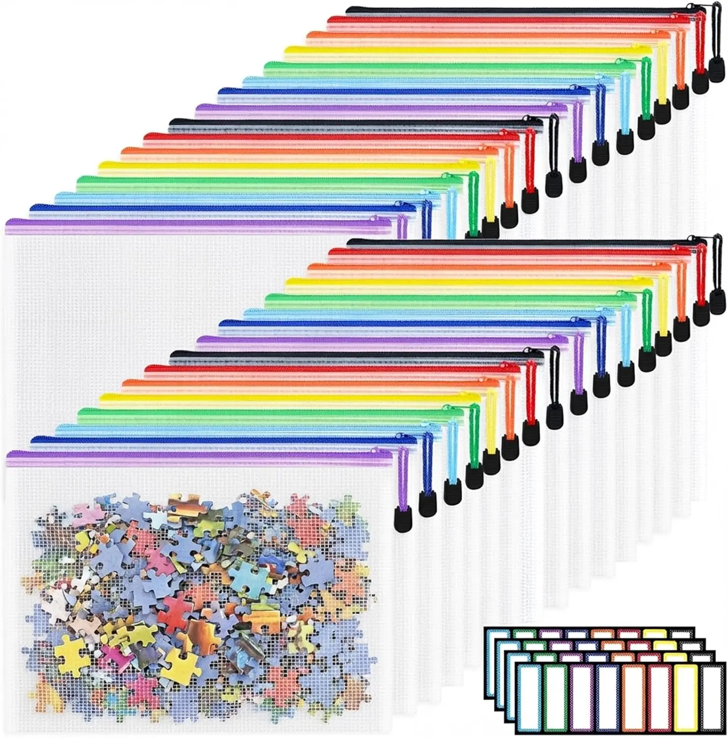 

32pcs A4 Zipper Pouch Bags, Waterproof Mesh Storage for Board Games, Documents, Toys & Cosmetics, 8 Colors