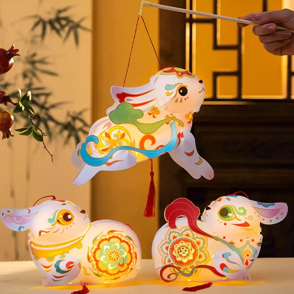 

Chinese Style Flying Rabbit Lantern Glowing Handmade Handheld Rabbit Lantern Traditional Craft Cartoon LED Lantern Toys