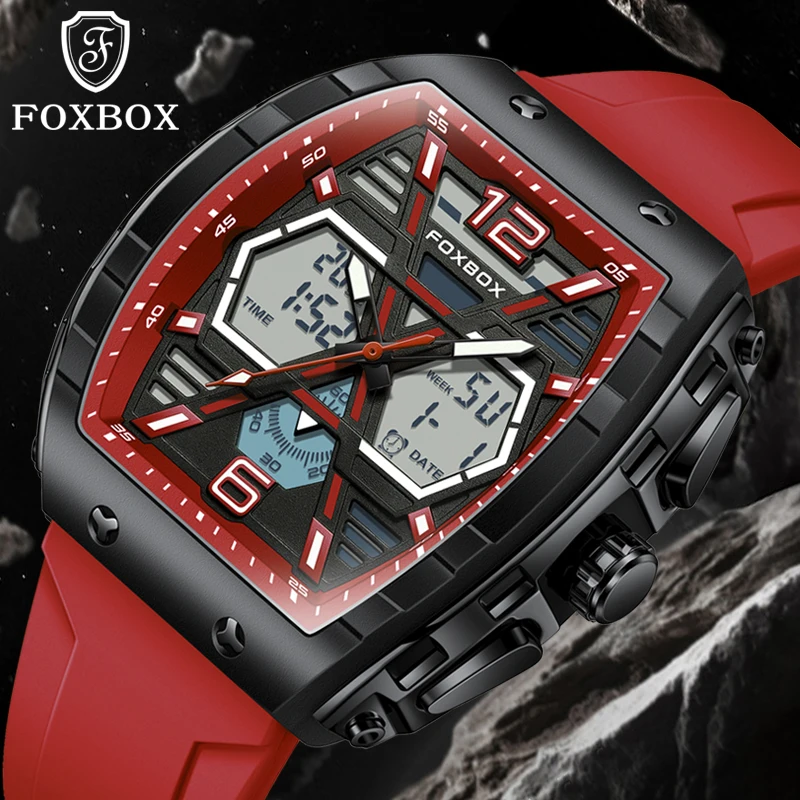 

FOXBOX лучший бренд мужские наручные часы кварцевые часы 5 бар водостойкий светящийся хронограф двойной дисплей дата часы для мужчин Reloj